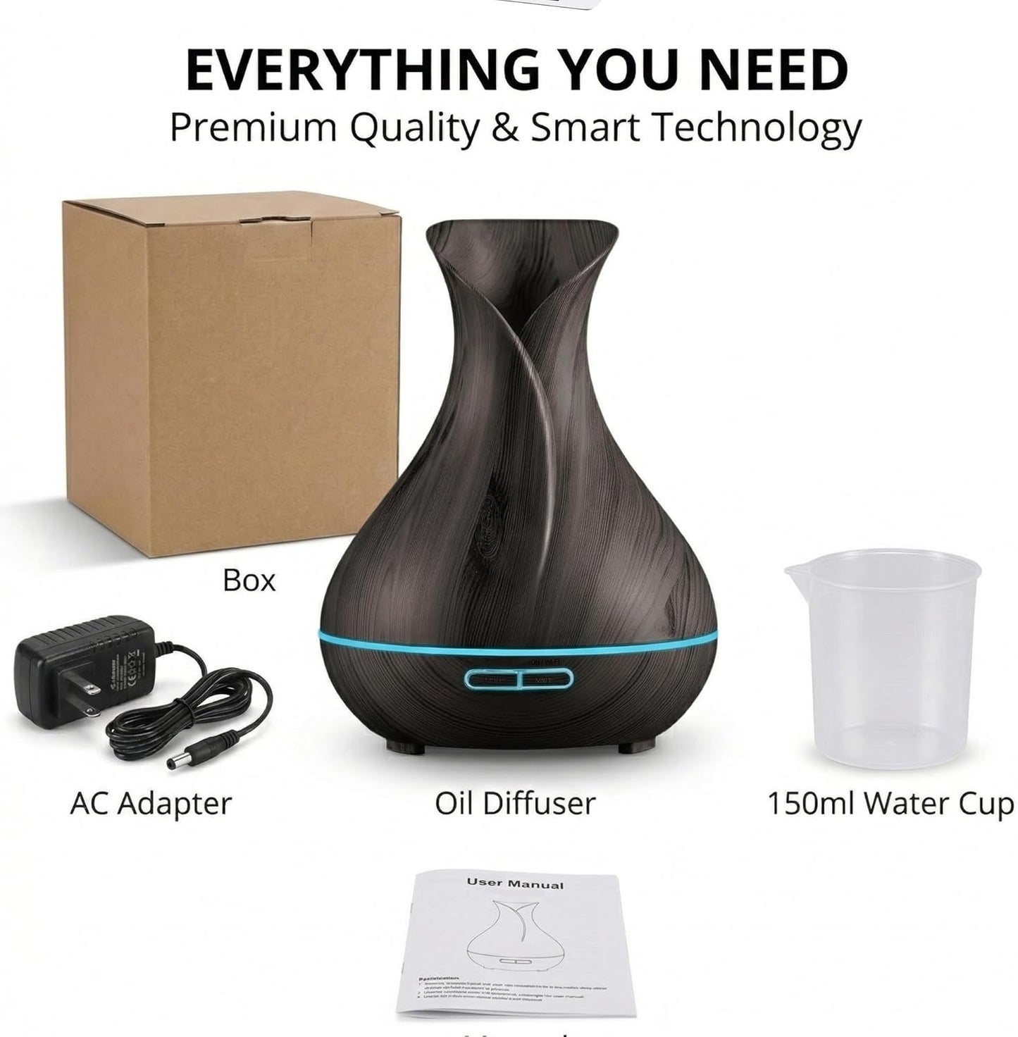 Transform Your Space with the Smart Wifi Humidifier - Aromatherapy Essential Oil Diffuser with App & Voice Control - 400ml Ultrasonic Diffuser for Home - Elegant Dark Brown Design