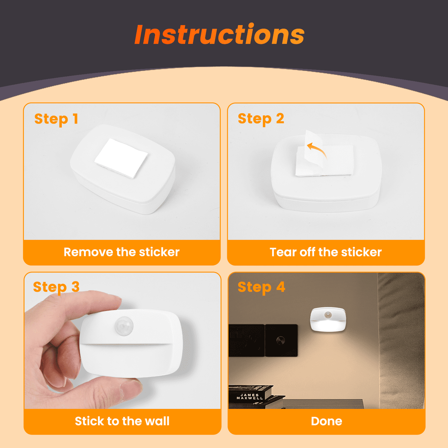 Illuminate Your Space with the 2-Pack Battery Powered Motion Sensor LED Night Lights – Perfect for Adults & Kids (Warm 3000K)