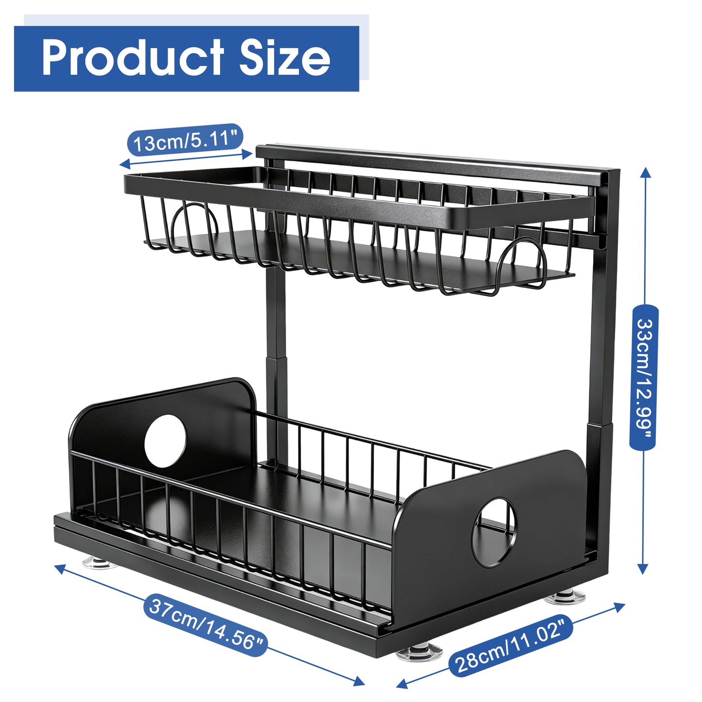 Maximize Your Space with Our 2 Pack Under Sink Organizer - Durable 2 Tier Metal Pull Out Storage Solution for Kitchen and Bathroom