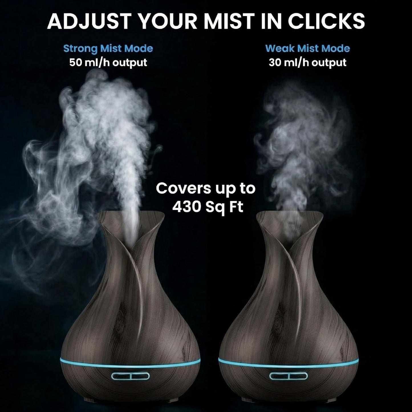 Transform Your Space with the Smart Wifi Humidifier - Aromatherapy Essential Oil Diffuser with App & Voice Control - 400ml Ultrasonic Diffuser for Home - Elegant Dark Brown Design
