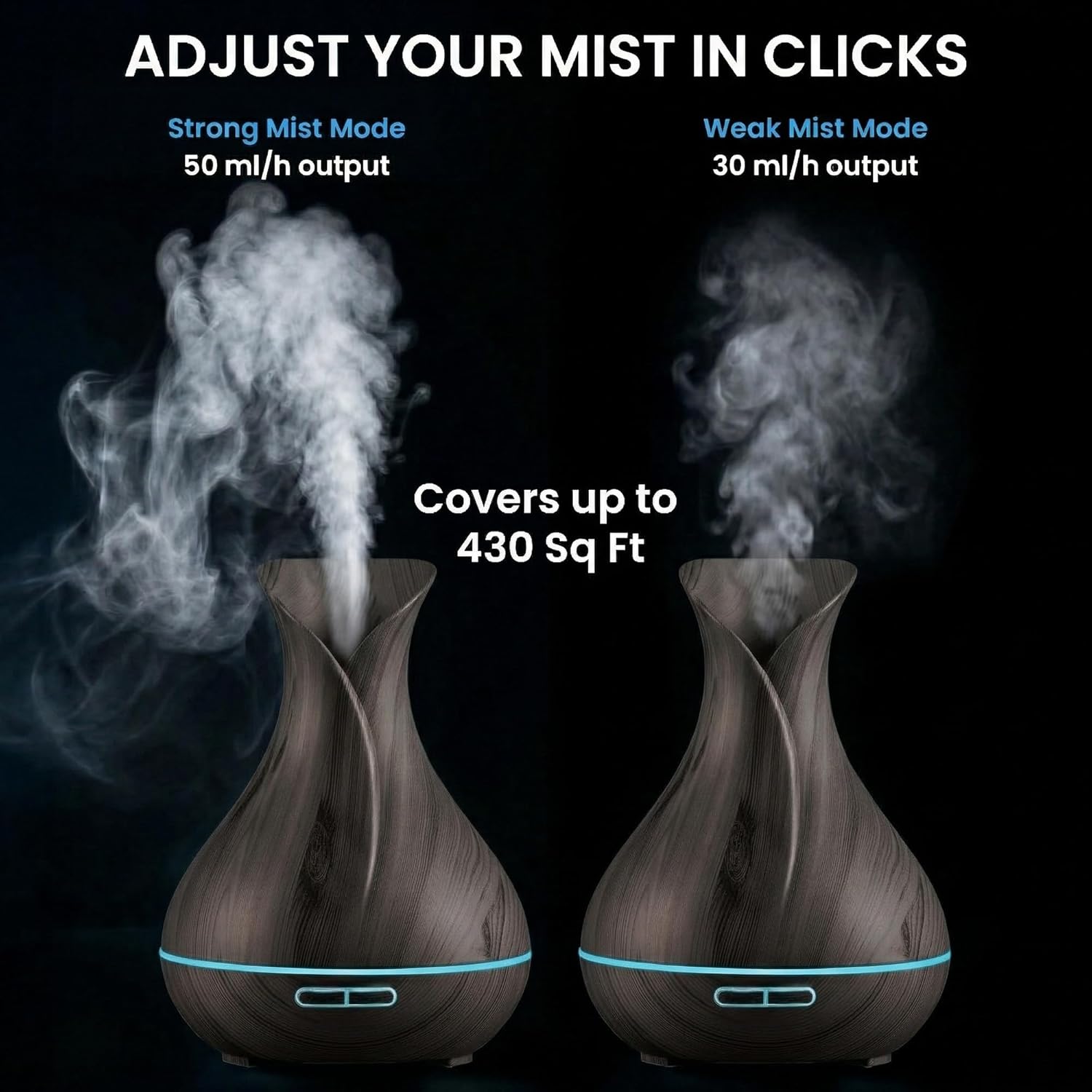 Transform Your Space with the Smart Wifi Humidifier - Aromatherapy Essential Oil Diffuser with App & Voice Control - 400ml Ultrasonic Diffuser for Home - Elegant Dark Brown Design