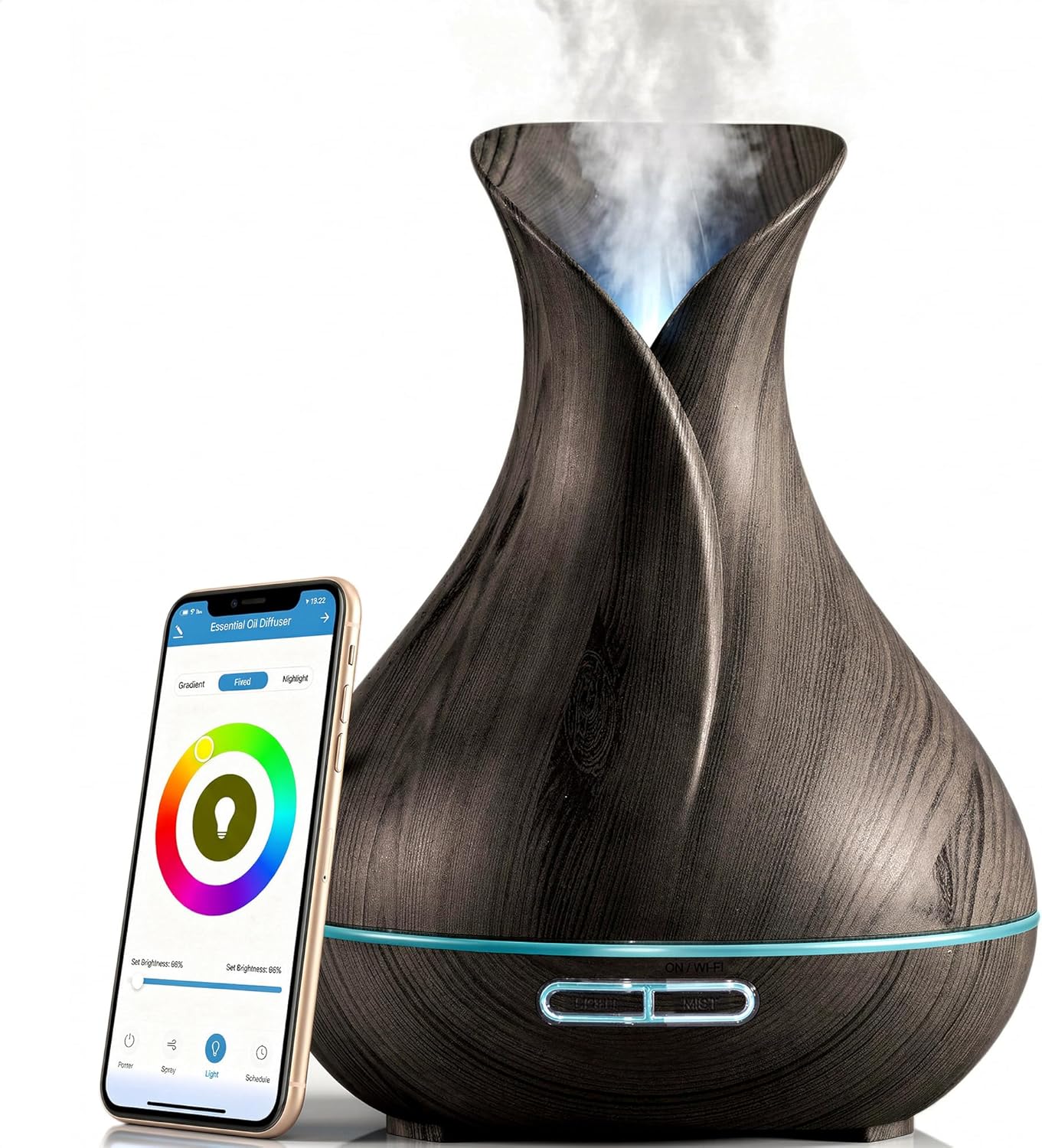 Transform Your Space with the Smart Wifi Humidifier - Aromatherapy Essential Oil Diffuser with App & Voice Control - 400ml Ultrasonic Diffuser for Home - Elegant Dark Brown Design
