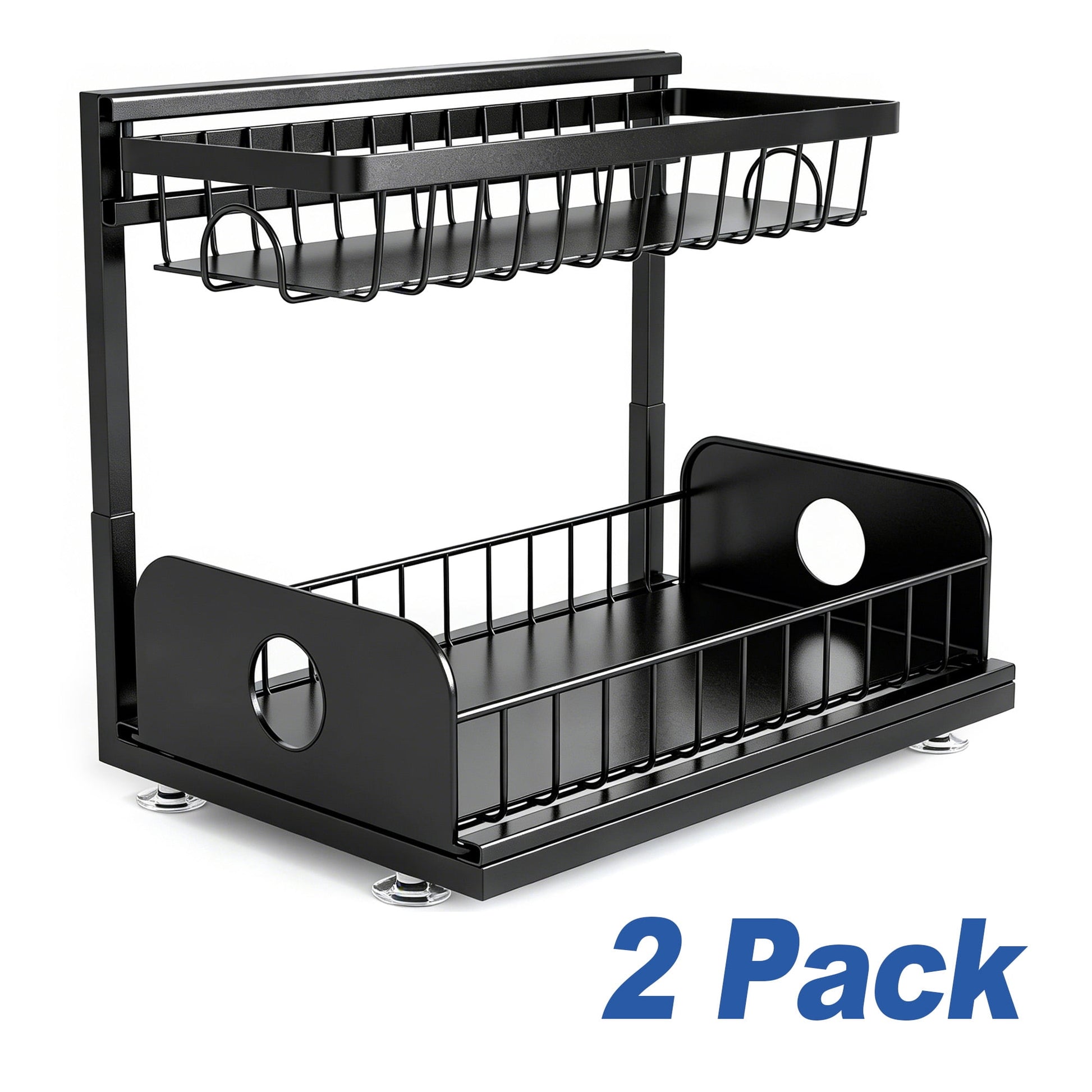 Maximize Your Space with Our 2 Pack Under Sink Organizer - Durable 2 Tier Metal Pull Out Storage Solution for Kitchen and Bathroom