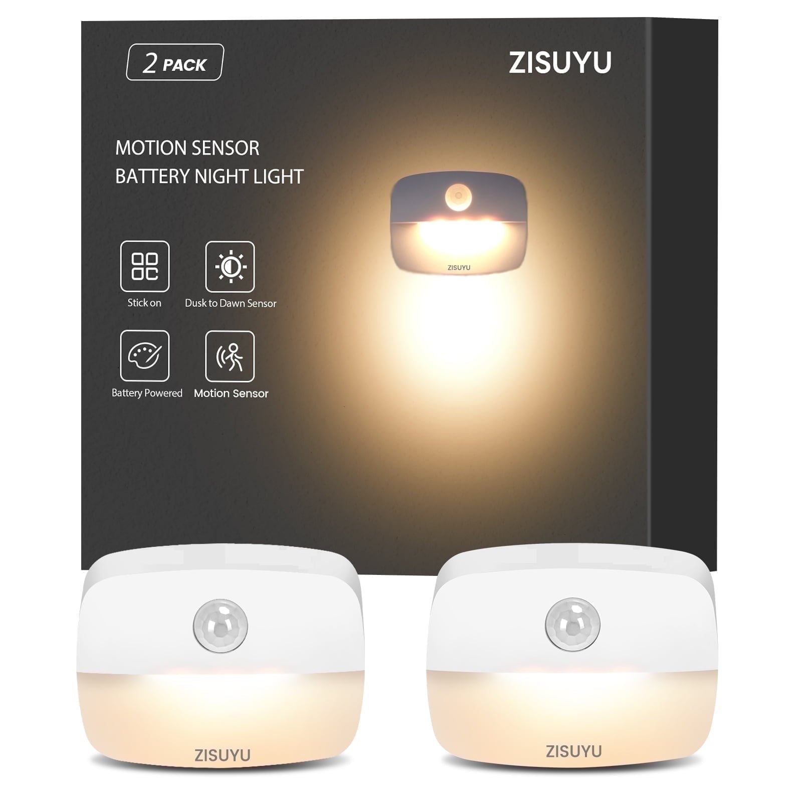 Illuminate Your Space with the 2-Pack Battery Powered Motion Sensor LED Night Lights – Perfect for Adults & Kids (Warm 3000K)