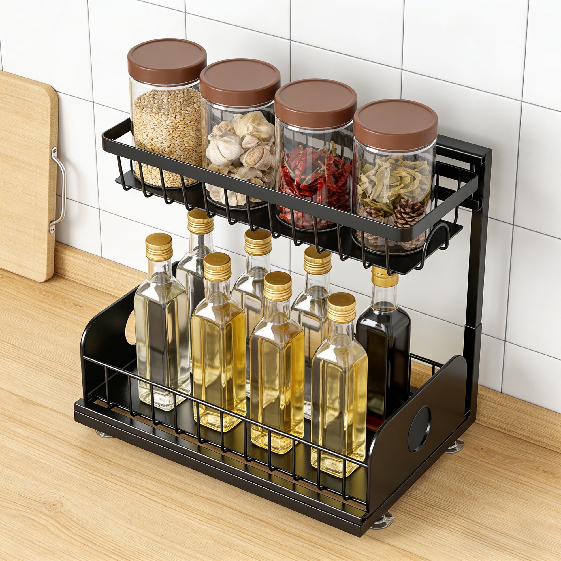 Maximize Your Space with Our 2 Pack Under Sink Organizer - Durable 2 Tier Metal Pull Out Storage Solution for Kitchen and Bathroom